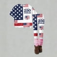 thumbnail image 4 of CCRFTGI 4th of july Outfits for Child Girls Size 8 Cute 1776 Lounge 2 Piece Outfits American Flag Stars Oversized T Shirts and Leggings Elastic Waist Freedom Clothing Sets Multicolor 2-3 Years, 4 of 5