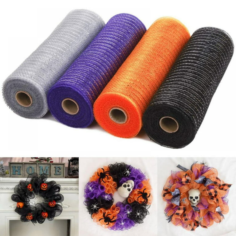 4 Rolls Deco Poly Mesh Ribbons 30 Feet Each Roll Metallic Foil Mesh Ribbon for Home Door Wreath Decoration DIY Crafts Making Supplies (Gray + Purple +