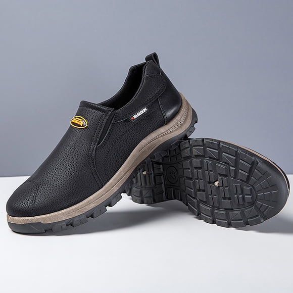 XIMIN Mens Loafers Leather Slip on Shoes Non Slip Casual Comfort Soft Moccasin Daily Flats Driving Comfortable Shoes Lightweight Orthopedic Walking Shoes (9.5, Black)