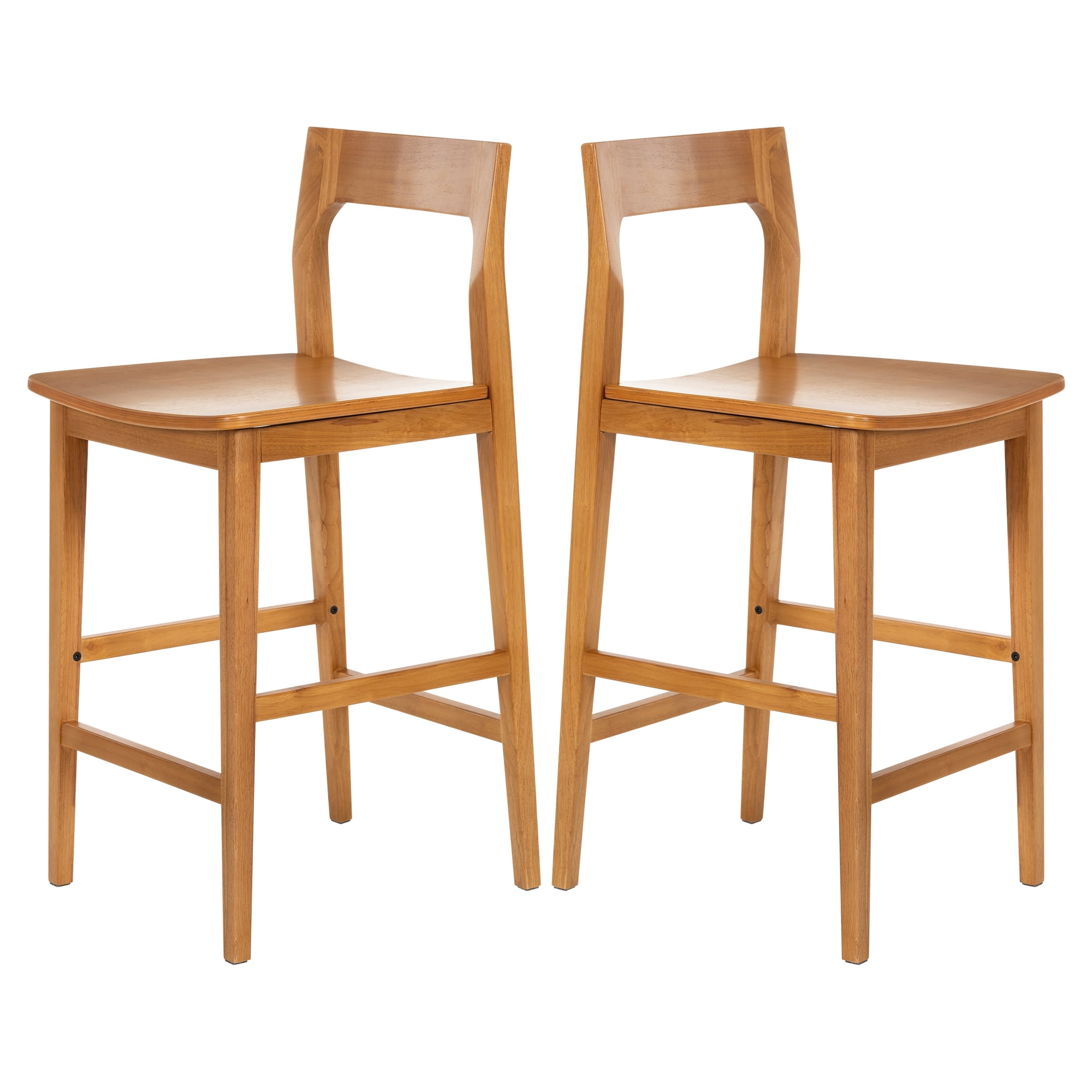 EYYTHUNG Mid-Century Wood Bar Stools Set of 2, Brown Counter Height Chairs, Dark Natural Oak