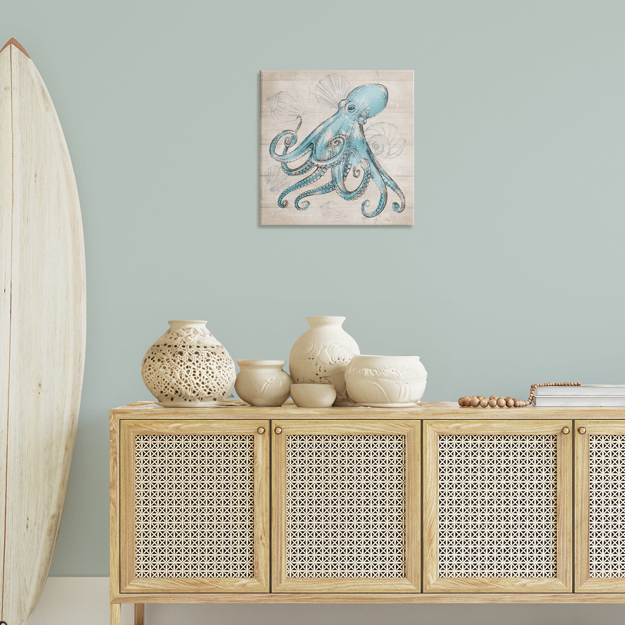 Stupell Industries Vintage Drawn Octopus Animals Painting Wrapped Canvas Art Print Wall Art, 24 x 24