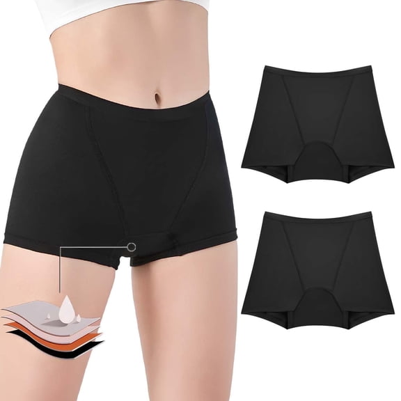 Sunm Boutique 50ml Absorbency Overnight Period Shorts for Women, Heavy Flow High Waisted Cotton Sleep Boyshorts, 2-Pack Quick Absorbing Full Coverage Leak-Proof