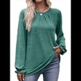thumbnail image 1 of Camisas de Larga para Mujer, Moda Otoño 2025, Blusas Elegantes e Informales, Blusas Tipo Túnica Plisadas con Cuello Redondo. Verde M, 1 of 10