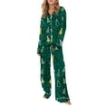 thumbnail image 2 of GZWYHT Sets for Women Pajamas for Women Set Women Pajamas Holiday 2 Piece Satin Set Long Sleeve Button Down Shirt Pants Sleepwear Cotton Pajamas for Women Set Comfy Pajamas for Women Set Green XL, 2 of 4