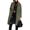 thumbnail image 2 of Female Fuzzy Fleece Lapel Open Front Long Cardigan Coat Faux Fur Warm Winter Outwear Jackets Green S, 2 of 7