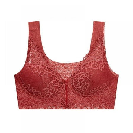 Women s Front Closure Bra Lace Back Push Up Non Padded Wirefree Bralette Bra