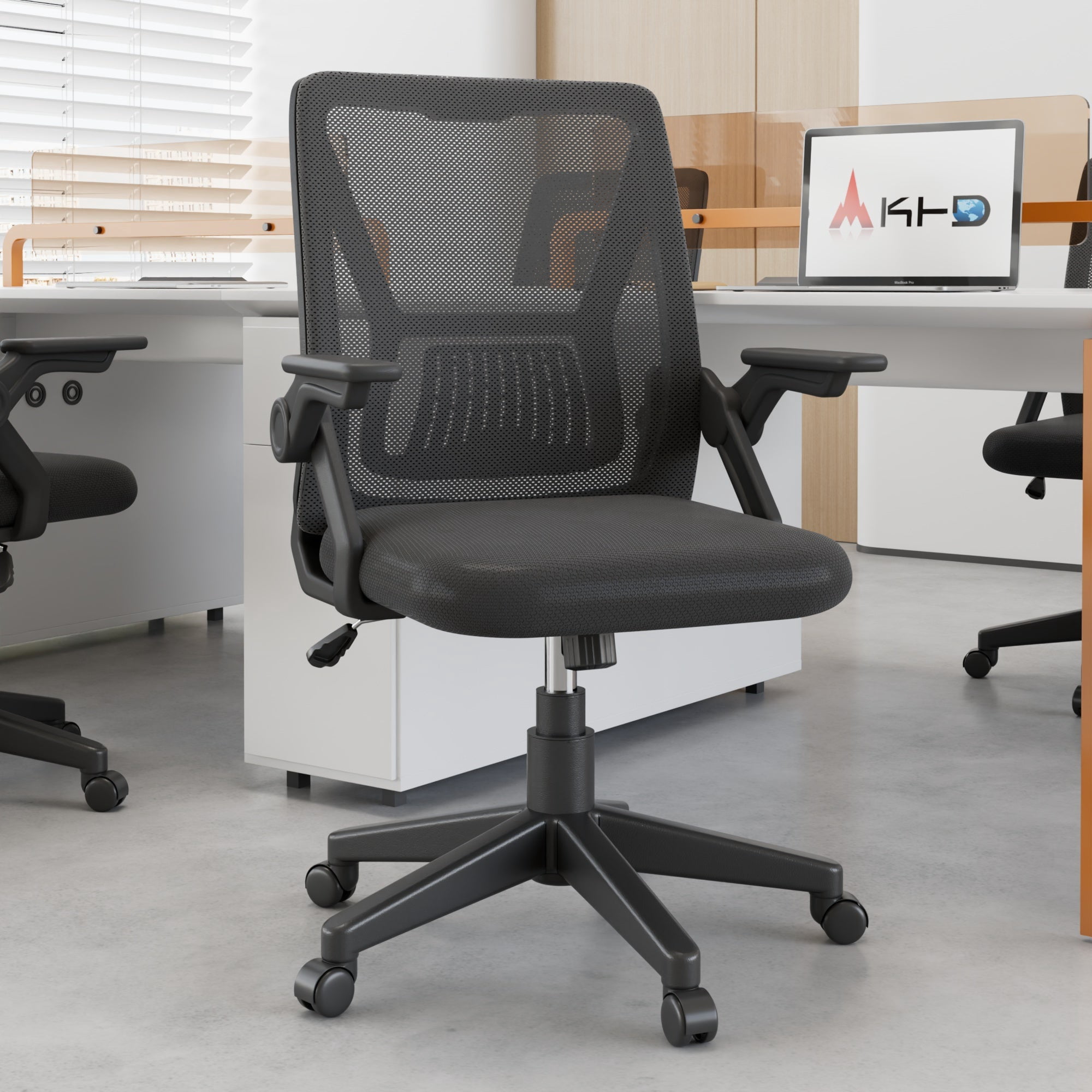 VECELO Mid-Back Swivel Adjustable Ergonomic Office Chair, Mesh Lumbar Support and Adjustable Arms Task Chair for Computer, Black