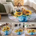 thumbnail image 6 of Country Sunflower Round Area&nbsp;Rug 5ft Watercolor Yellow Flowers Wood Grain Non-Slip&nbsp;Washable Circle Rugs Soft Felt Indoor Floor Mat for Bedroom Kitchen Living Room Bathroom, 6 of 9