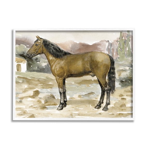 Stupell Rural Brown Horse Country Scene Animals & Insects Painting White Framed Art Print Wall Art
