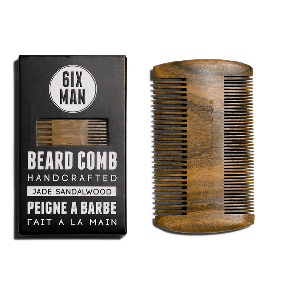 6IXMAN™ - SANDALWOOD COMB – BEARD, HAIR & MOUSTACHE COMB – For Medium to Long Beards – Double Sided, No Tug, Anti-static, Rounded Teeth, Pocket Sized, Natural Scent