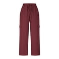 thumbnail image 4 of MXUIKV Linen Pants for Women Lightweight Cozy Loose Fitted Pants with Multi Pockets Travel Beach Cargo Pants, 4 of 6