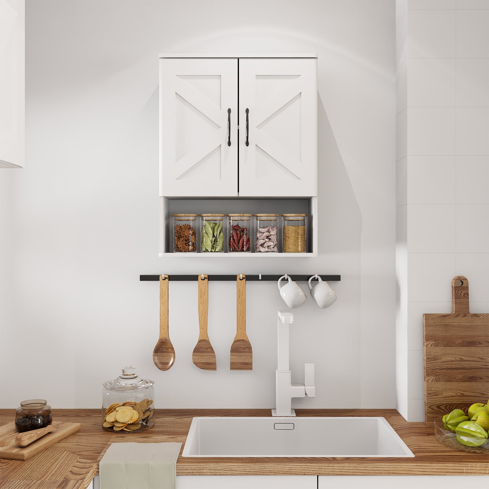 Medicine Cabinet with Adjustable Shelf and Doors ，Floating Wall Storage Cabinet for Bathroom, Over Toilet, Kitchen, and Living Room，White