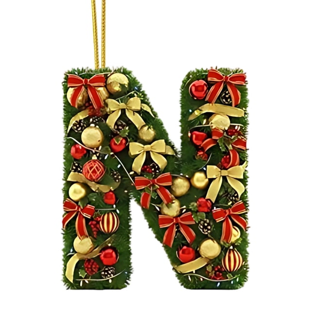 Adornos navideños personalizados para el árbol | Colgantes con monograma de 26 letras y diseño de gorro de Papá Noel