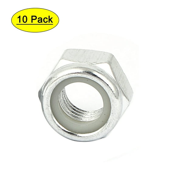 M12x1.5mm Zinc Plated UNF Self-Locking Nylon Insert Hex Lock Nut 10Pcs