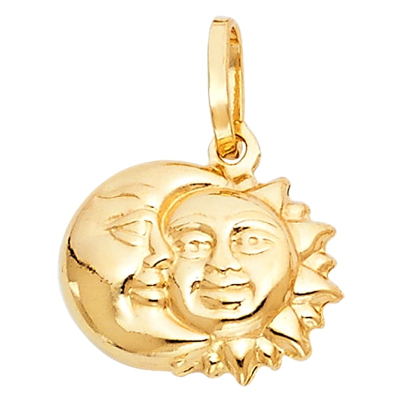 Ioka-14K Yellow Gold Half Moon & Full Sun Charm Pendant For Necklace or Chain
