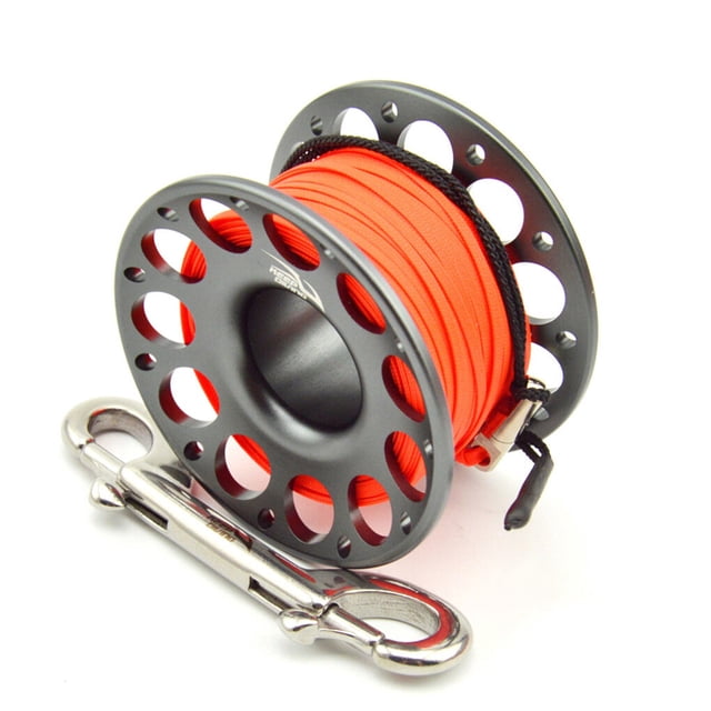 relayinert Keep Diving Aluminium Spool Reel Polyester Rope Reels Outdoor Activity Underwater Accessories with Double End Hook Grey 30m
