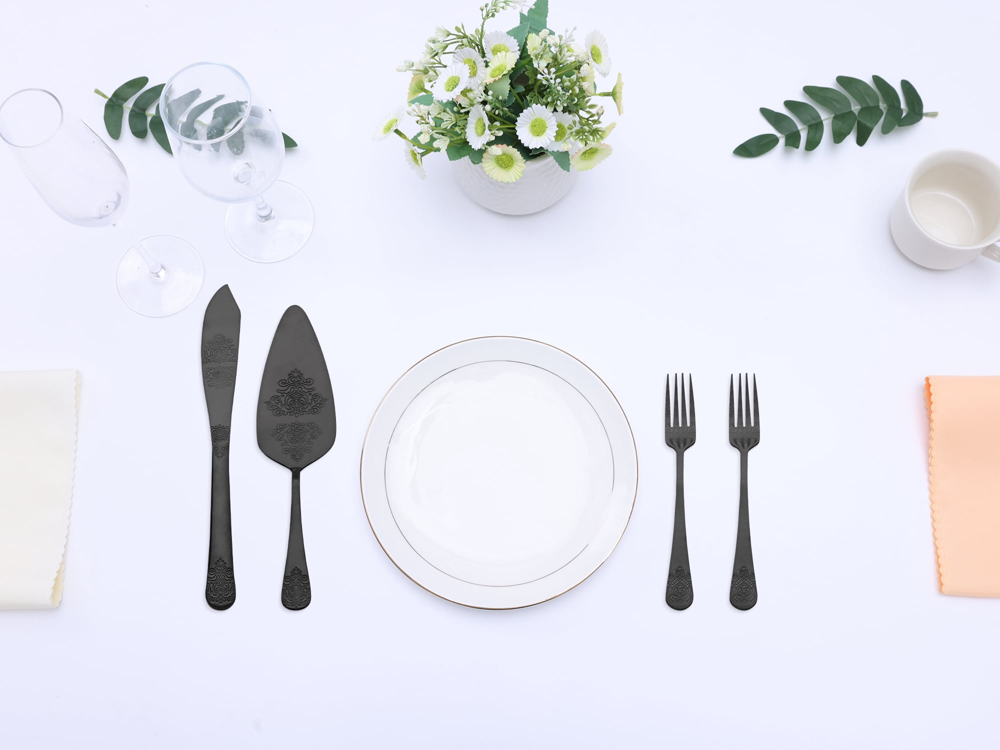 Unique Bargains Stainless Steel Silverware Set with Pie Spatula 4 Piece Black