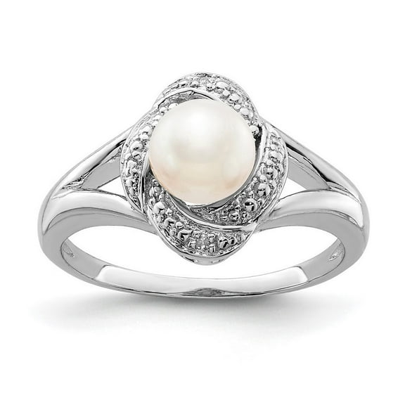 925 Sterling Silver Polished Diamond and Freshwater Cultured Pearl Ring Size 10 Measures 2mm Wide - Ring for Women