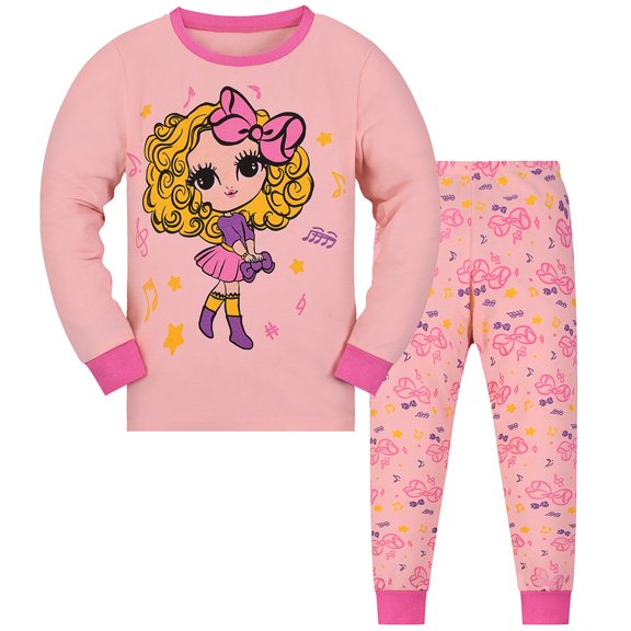 WIBACKER Girls Long Sleeve Cotton Pajama Set Toddler Kids Tops and Pants Pjs 2-Piece Sleepwear