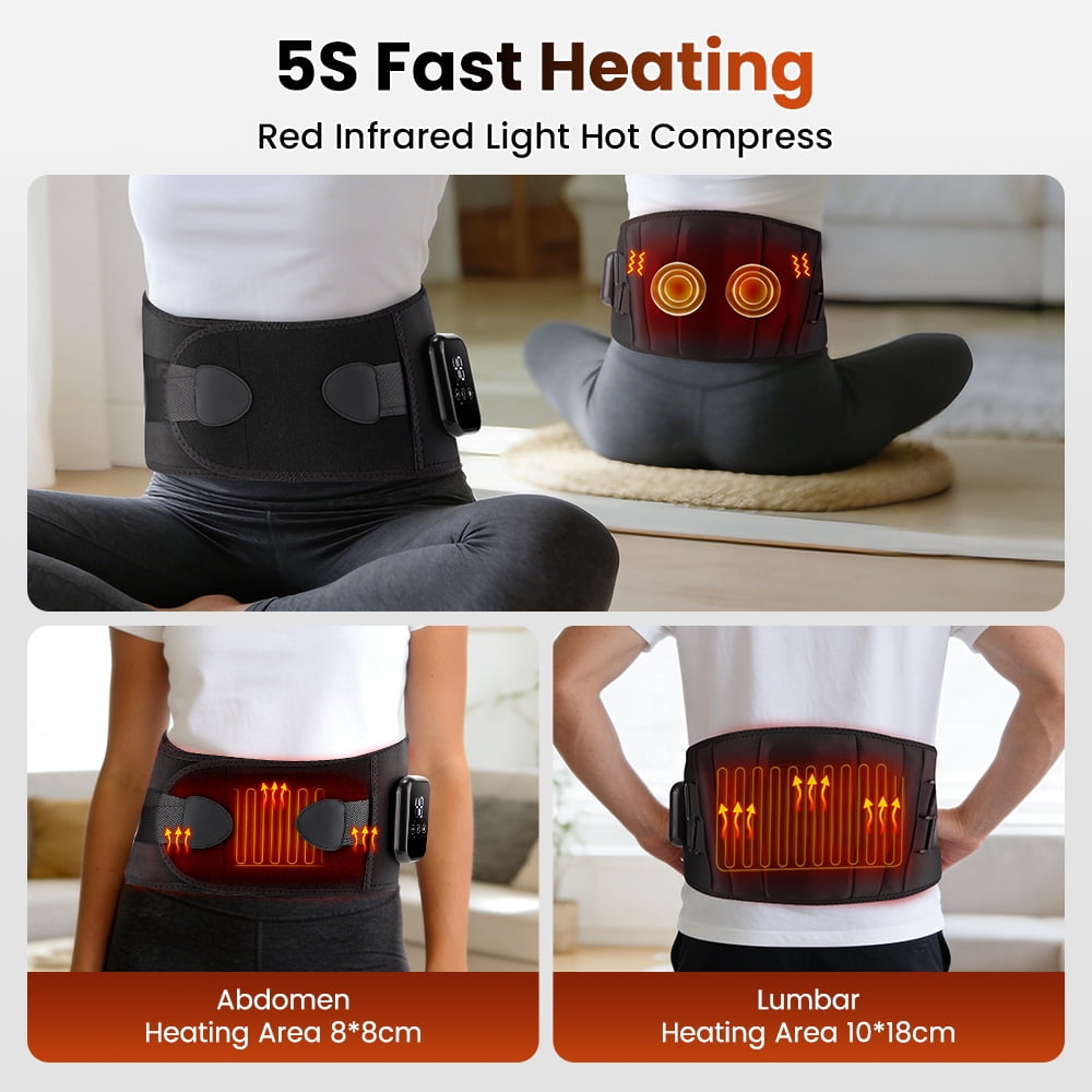 Cordless Heating Pad for Back, Heated Waist Belt Massager, Heated Back Lumbar Support Belt, 3 Heat & Vibration Modes, USB Rechargeable for Relaxation, Black