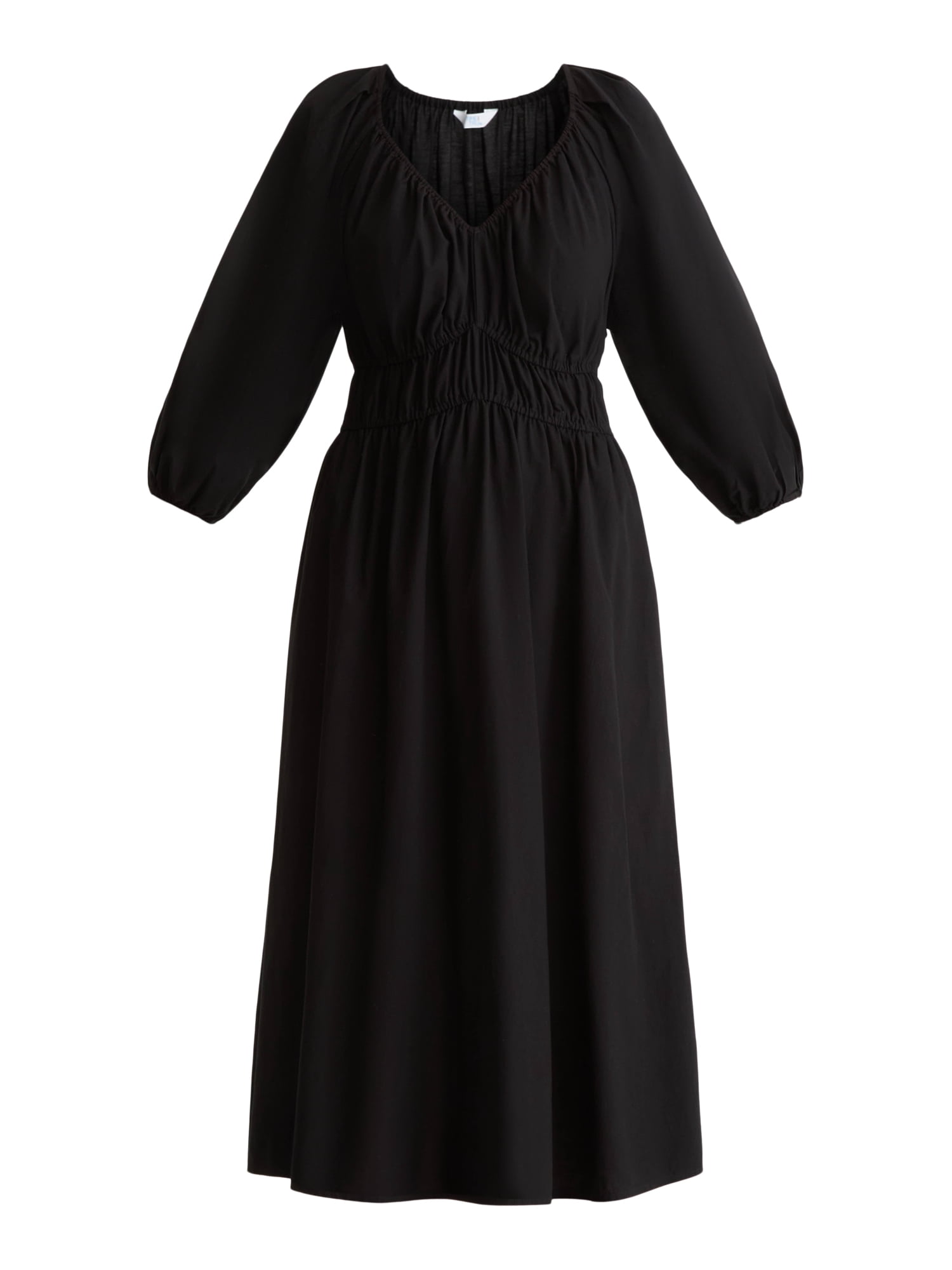 Time and Tru Women's Cinch Waist Midi Dress with Puff Sleeves, Sizes XS-XXXL