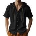 thumbnail image 2 of GrmtClth Mens Linen Hoodie Casual Long Sleeve Shirts Summer Lightweight Hoodie Beach Yoga Hooded Tops with Key Pockets Black XL, 2 of 9