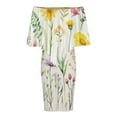 thumbnail image 5 of Watercolor Wildflowers Spring Summer (7) Women's Off The Shoulder Ruffles Summer Wedding Guest Loose Casual Party Beach Dress, 5 of 9