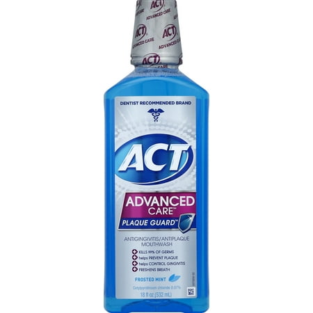 ACT Advanced Care Plaque Guard Antigingivits/Antiplaque Mouthwash, Frosted Mint, 18oz