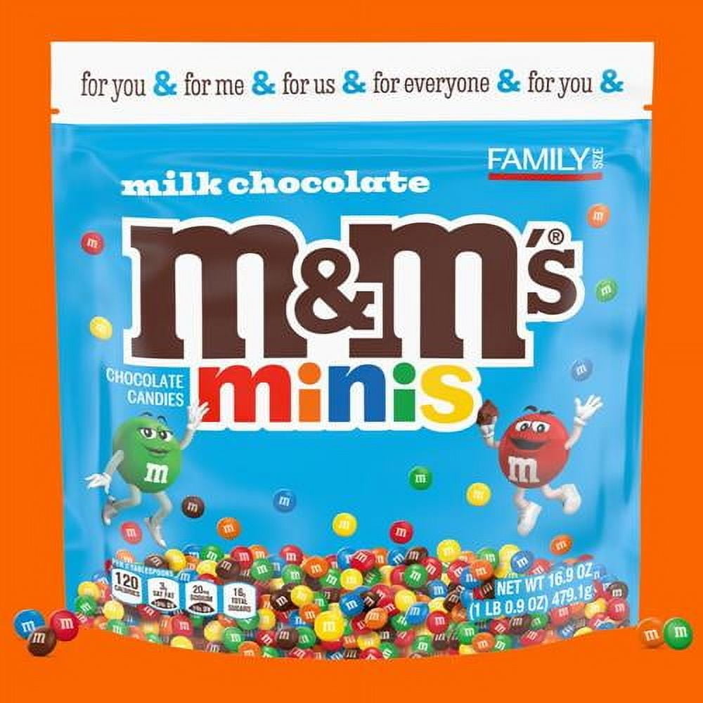 M&Ms Minis Milk Chocolate Candy Assortment, Family Size, 16.9 Oz Resealable Bulk Chocolate Candy Bag - Pack of 2