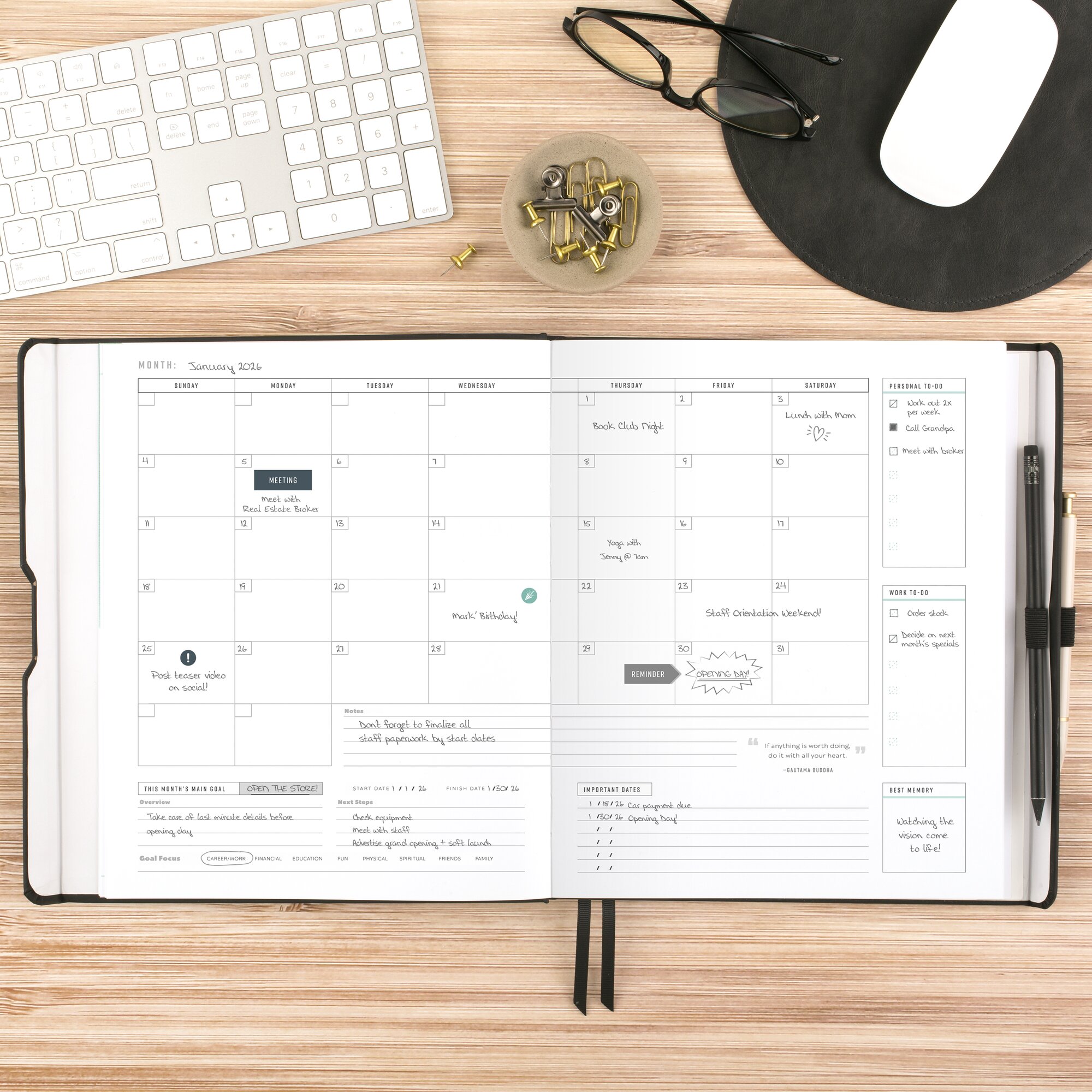 AT-A-GLANCE FOUNDATION GOAL SETTING Undated Weekly Monthly Planner Black Large 8