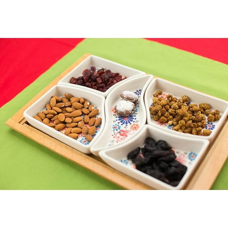 - Handmade Appetizer Serving set, divided server tray with 5 ceramic dishes | multi purpose for snack, condiment, dip sauce, cheese board, sampler serving platter mother day gifts