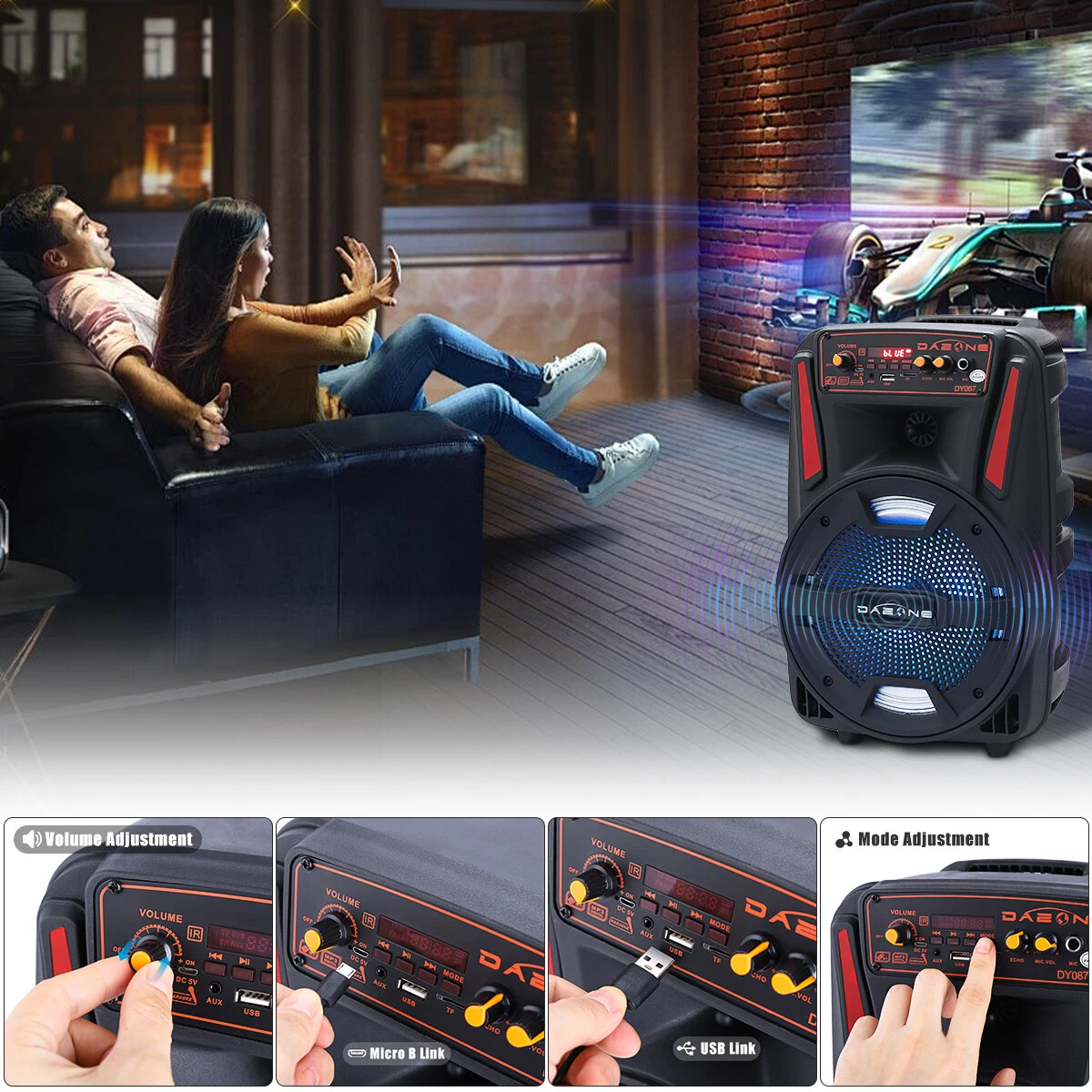 1000W Portable Wireless Bluetooth Speaker Super Bass Stereo Radio FM TF AUX USB