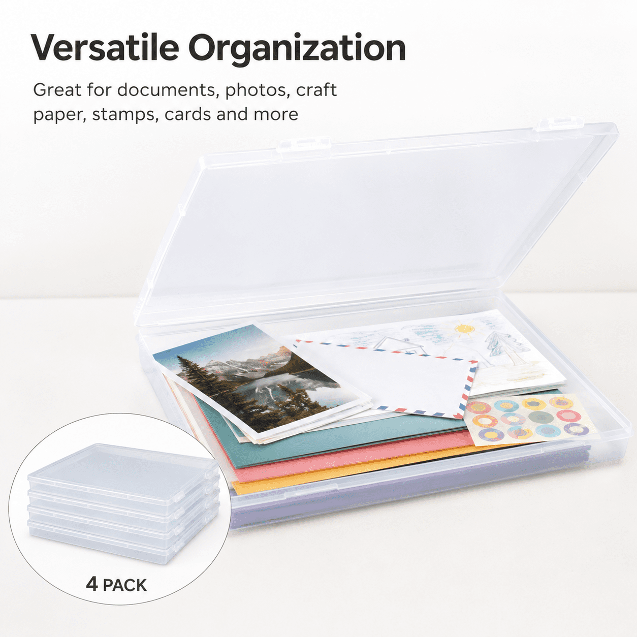 Kabuer A4 Plastic File Box Paper Organizer Craft Boxs 4pack - Home Document Holder Craft Organization and Storage Office Supplies and Organizers