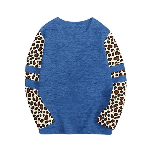 CLOISE Kids Shirts Girls Boys Toddler Long Sleeve Crew Neck Tops Leopard Print Casual Fashion Fall Winter Clothes Blue 3-14T