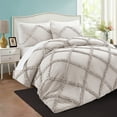 thumbnail image 4 of 100% Egyptian Cotton 3Pcs Diamond Ruffle Duvet SetSolid (Ivory, Oversized King), 4 of 8