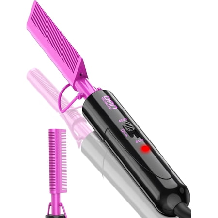 DAN Technology 2 in 1 Electric Hot Comb Iron 450 for Black Hair Wigs Beard,Double Side Teeth Creamic Heat Pink Pressing Comb with Keratin & Argan Oil