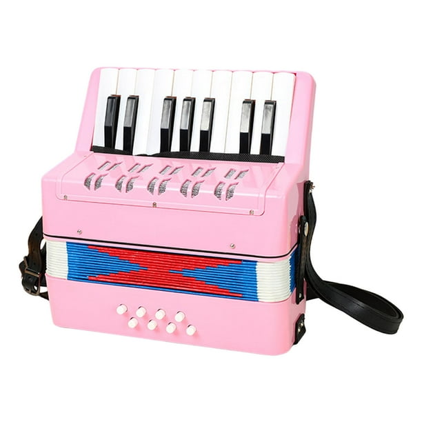 Acordeón de piano de 17 teclas y 8 bajos, pequeño, fácil de aprender a tocar para niños. Rosa