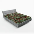 thumbnail image 2 of Ambesonne Tropical Boho Fitted Sheet, Nature Themed Palms, Full Size, Maroon Fern Green, 2 of 5