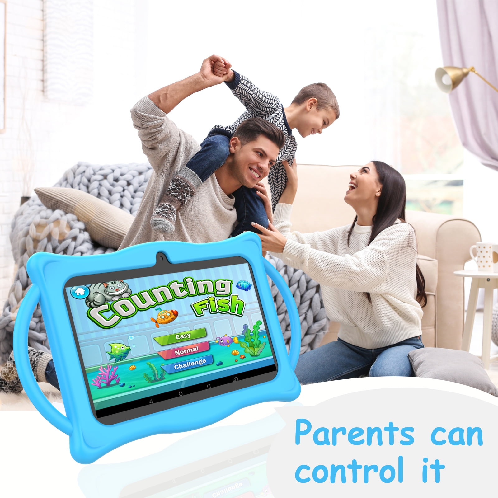 Kids Tablet 7Inches Android 14.0 with Case,RAM 8GB(4+4Expand)+32GB ROM, 1024*600 IPS Screen, Bluetooth 5.0,Front 2.0MP+ Back 2.0MP Dual Cameras,3000mAh Battery,Blue