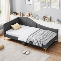 Costway Twin Size Upholstered Daybed Rivet-Tufted Platform Bed with Metal Legs
