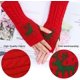 thumbnail image 2 of Guantes de invierno sin dedos - Guantes calentadores de brazos para mujer Guantes de muñeca de punto de ganchillo Guantes con orificio para el pulgar Guantes de tejido cálido de medio punto (verde+roj, 2 of 5
