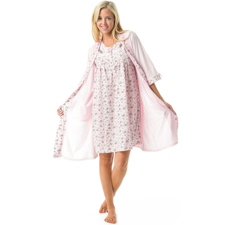 Women's Sleepwear 2 Piece Nightgown and Robe Set - Pink