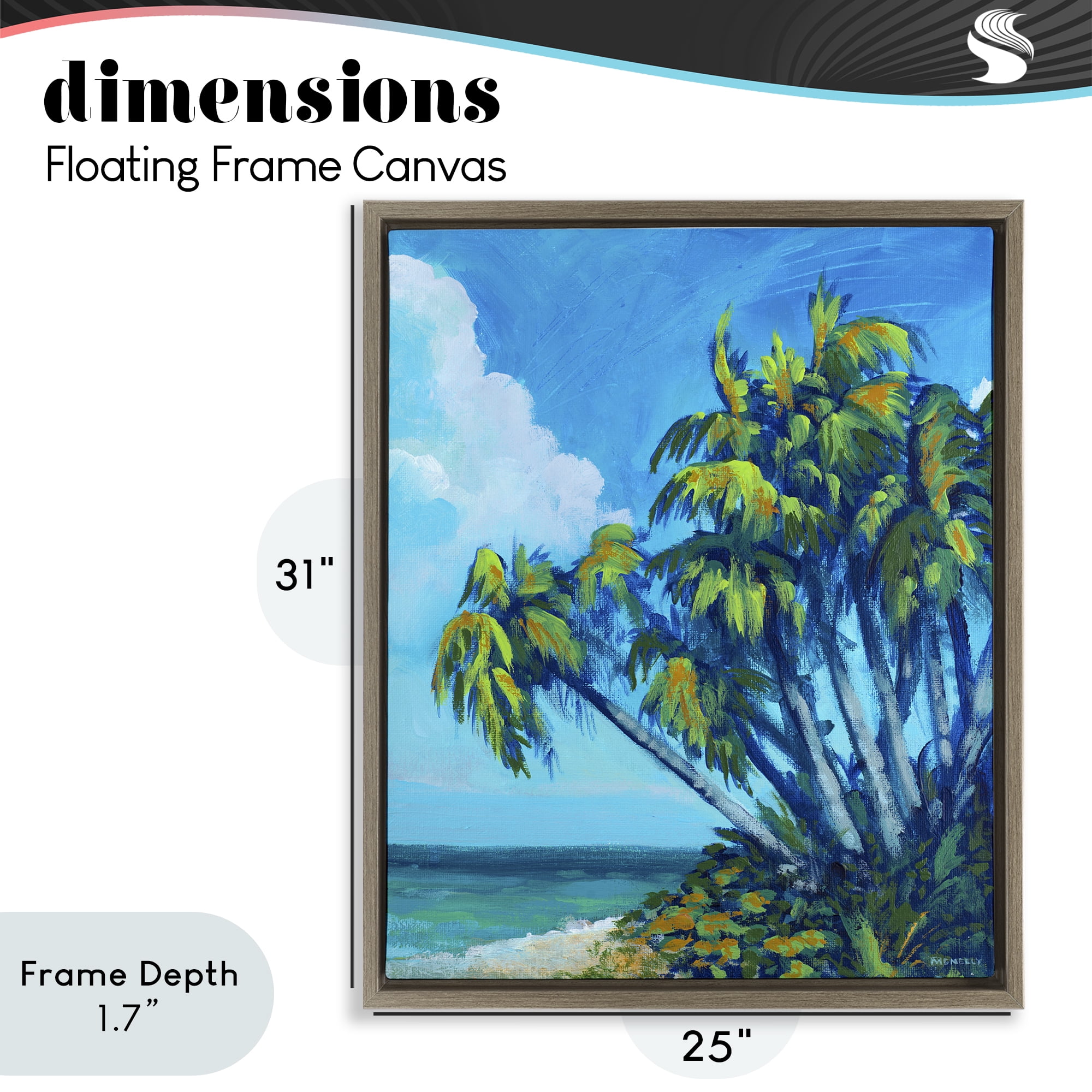 Stupell Industries Cerulean Sky & Palms Brown Framed Floater Canvas Wall Art, design by Dan Meneely