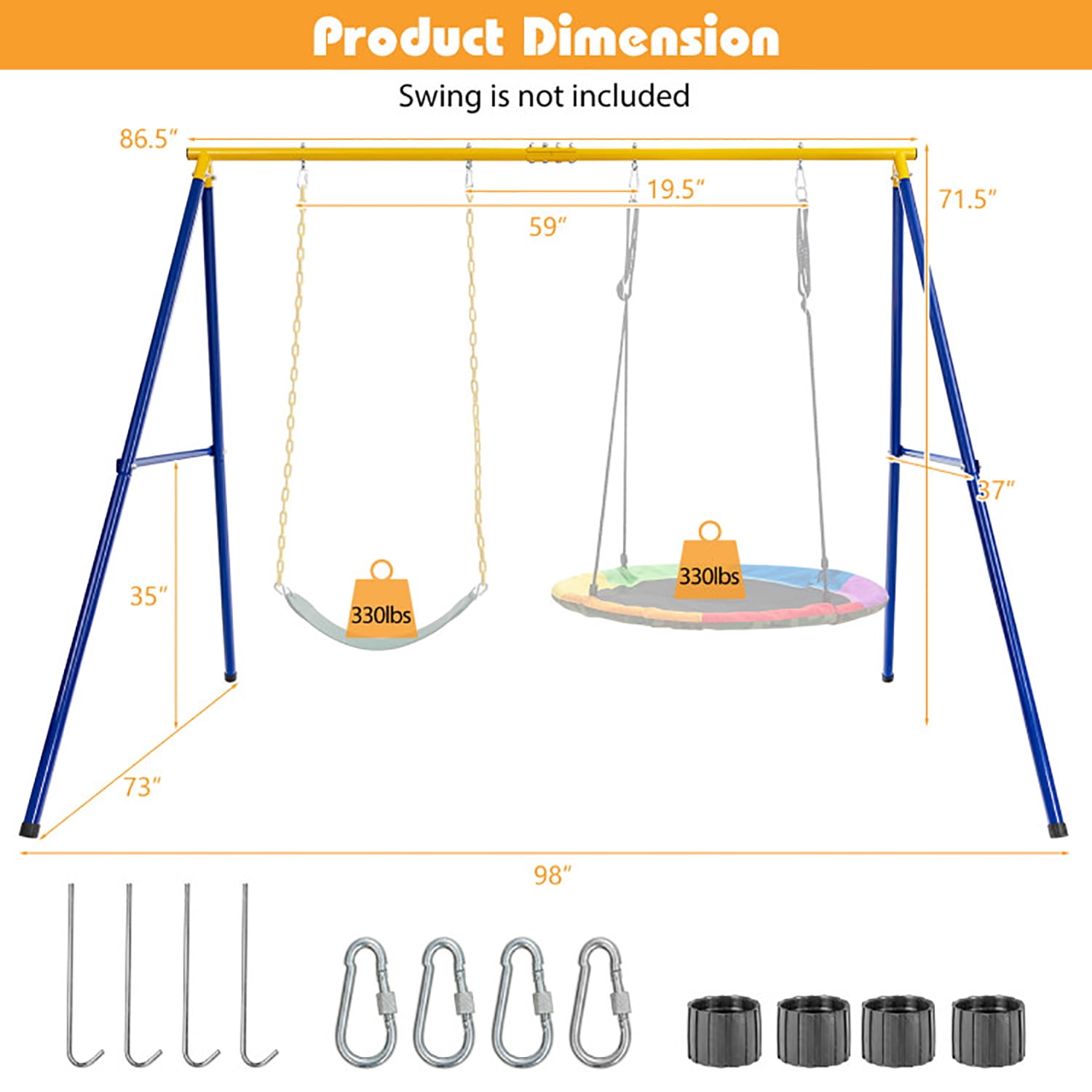 CIPACHO Large A-Shaped Kids Swing Stand with Anti-Slip Footpads (Without Seat), Outdoor Kids Swing Set, Yellow