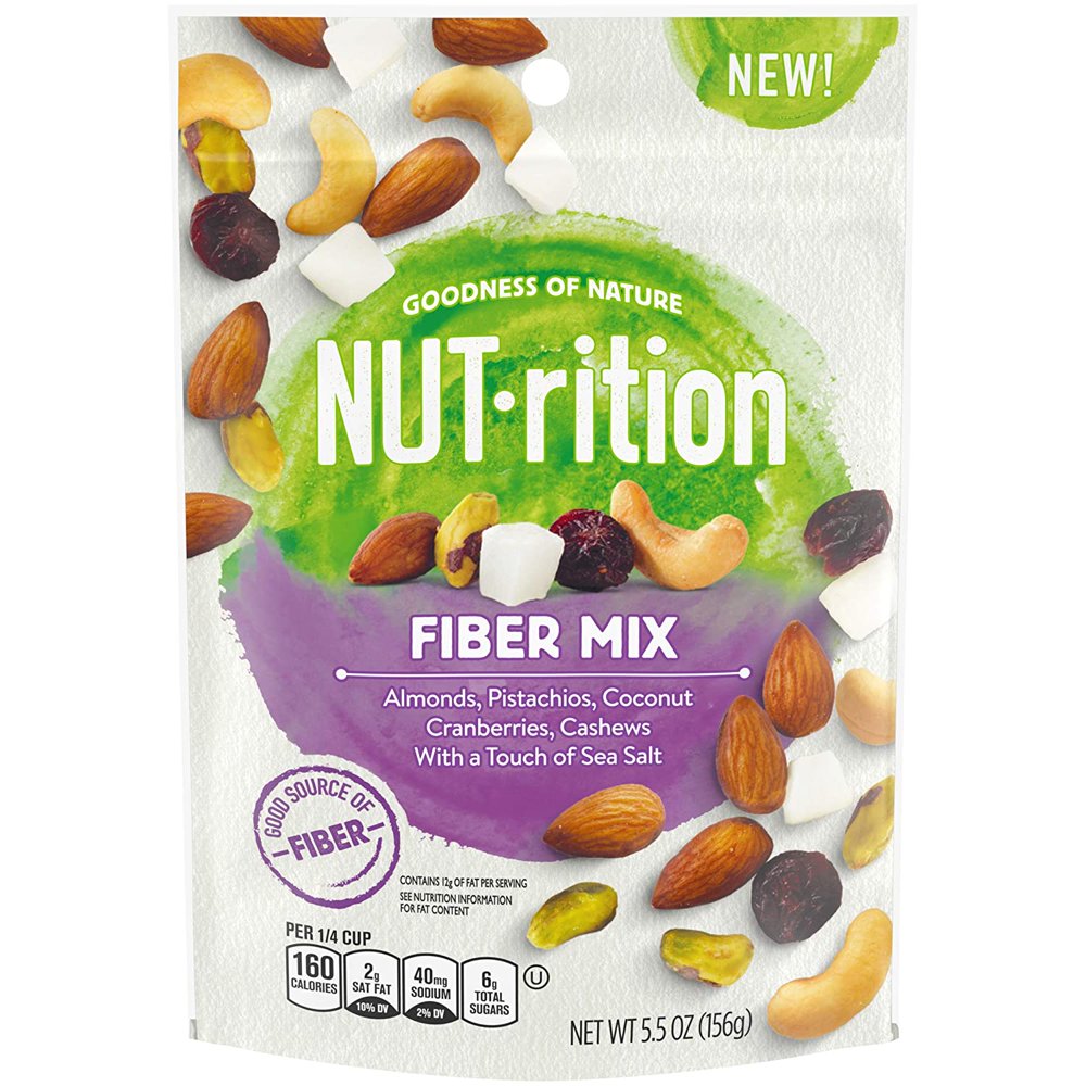 NUTrition Fiber Mix Mixed Nuts, 5.5 oz Bag (Pack of 8)