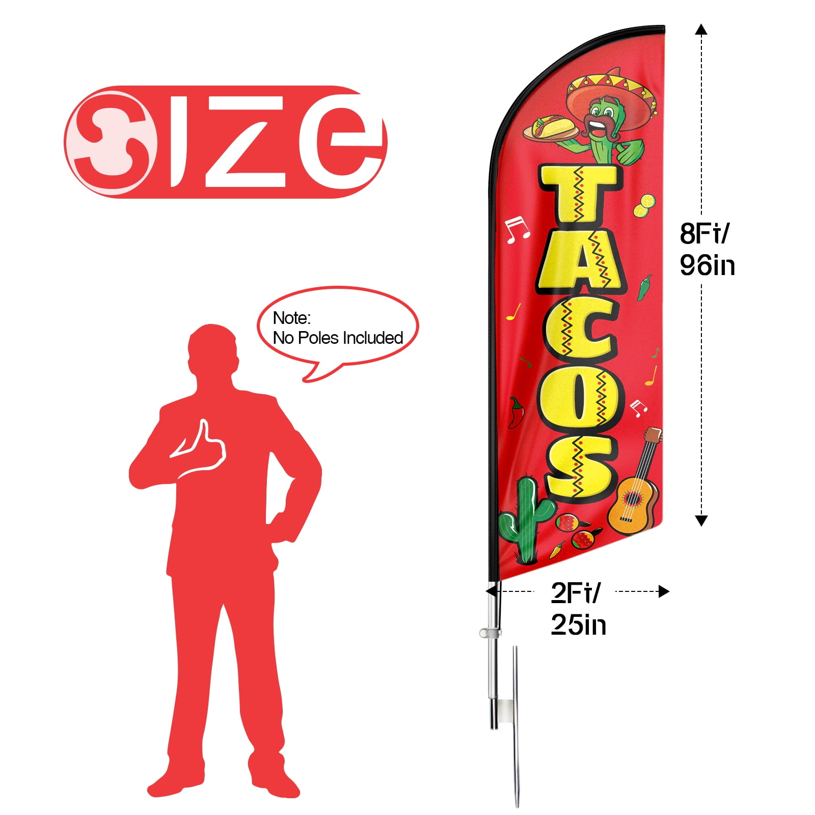 Tacos Sign Feather Flag,8FT Tacos outdoor advertising flag, Tacos Business Sign,Tacos Swooper Flag（FLAG ONLY）