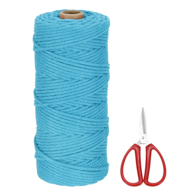 Braided Macrame Cord, 3mm x 109 Yards Natural Cotton Rope Macrame Yarn Bohemia Craft String with Scissors(Lake Blue)