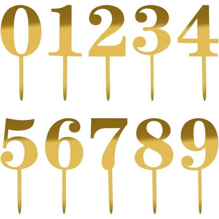 Number 0-9 Glitter Cake Topper Acrylic Number Cake Topper Decoration Gold Wedding Party Cupcake Toppers Cake Insert Cards for Birthday Party Wedding Anniversary Decorations Gold