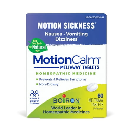 Boiron MotionCalm Relief for Nausea, Vomiting, or Dizziness associated with Motion Sickness Due to Travel, Amusement Rides, and Video Games or VR - Non-Drowsy - 60 Count