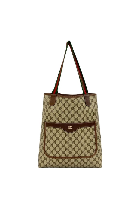 Pre-Owned GUCCI Old Gucci Sherry Line GG Logo Pattern Leather Tote Bag Handbag Brown 40623